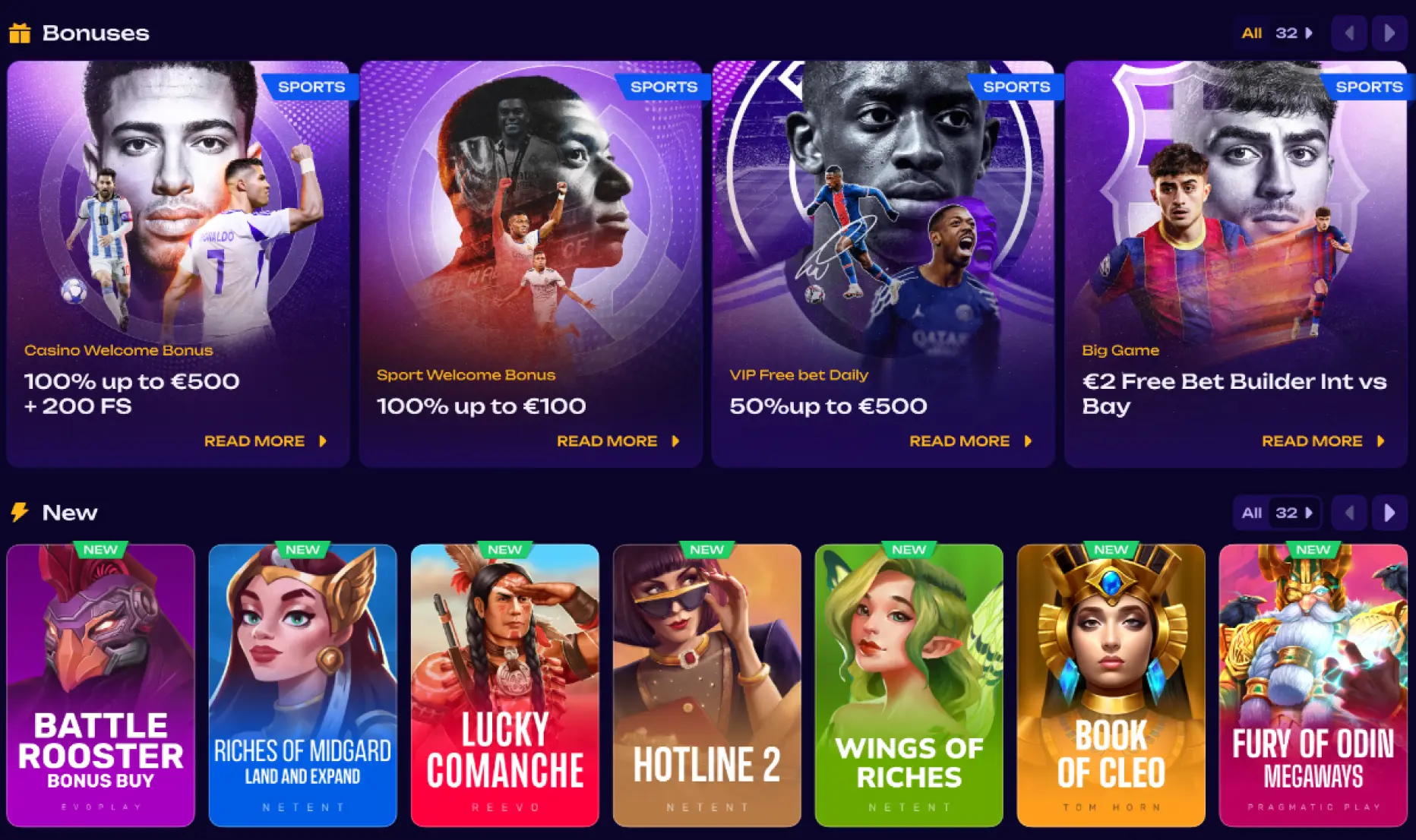 bonusbereich mit sport und casino angeboten sowie neuen slotspielen