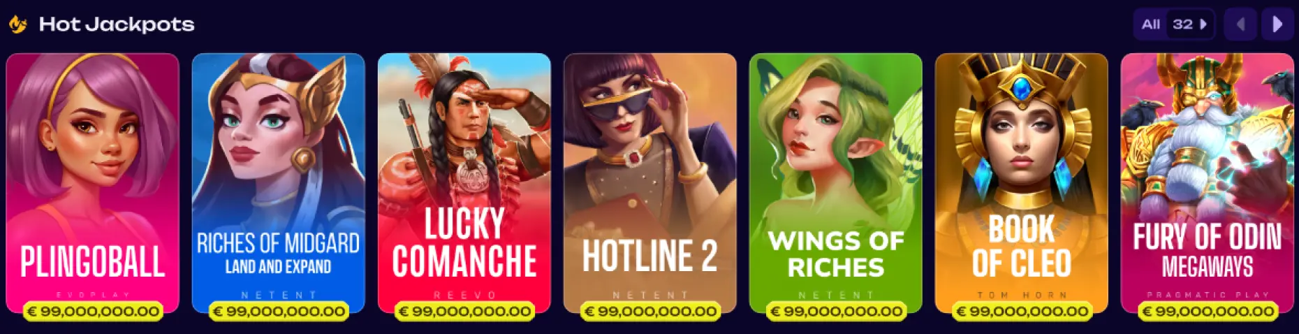hot jackpots bereich mit beliebten slotspielen und hohen jackpot beträgen