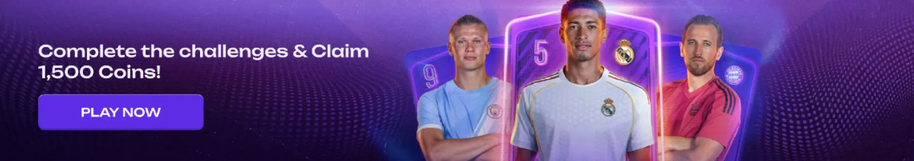 banner mit fußballspielern und challenge zum sammeln von 1.500 coins